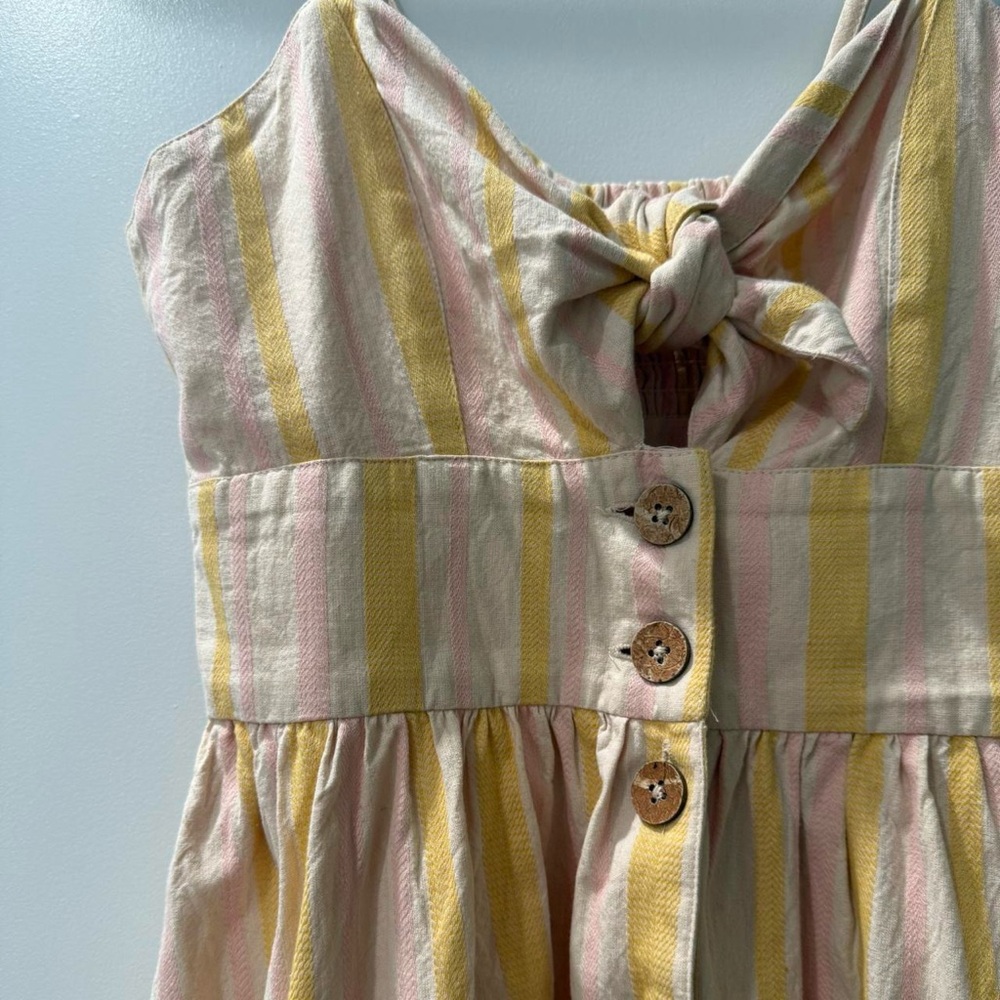 Roxy Yellow and Pink Striped Wooden Button-Up & Tie Short/Mini Dress - Picture 6 of 8
